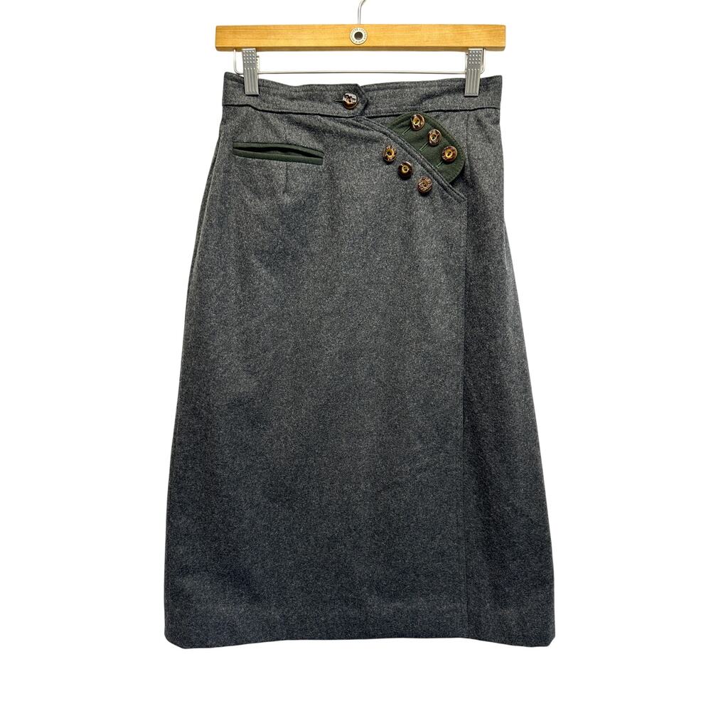 Lodenfrey Austrian Wool Skirt Gray Trim Button Detail Lined 70% Wool Size 38 (6)